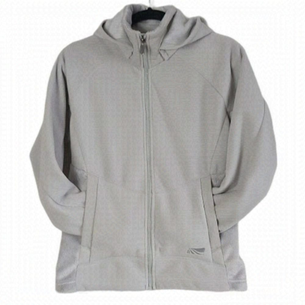 MARIKA fleece fuzzy zip up hooded jacket gray S